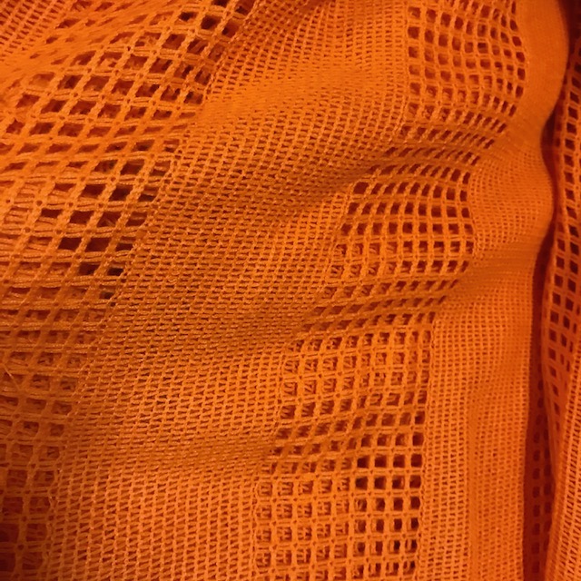 CURTAIN, Pair 1970s Orange Weave